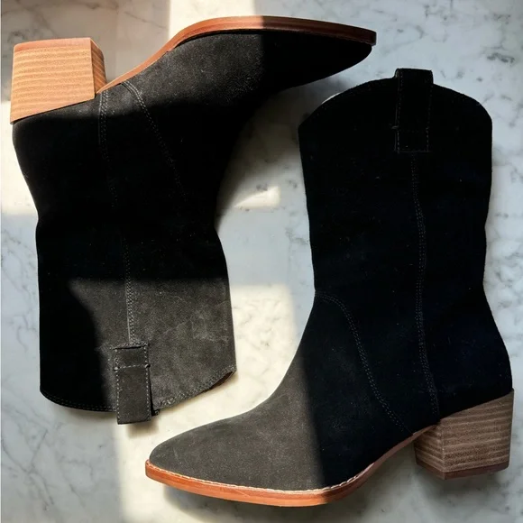 MADEWELL Black Suede Western Boots “The Cassidy Tall Western Boot” NWT - Picture 12 of 16